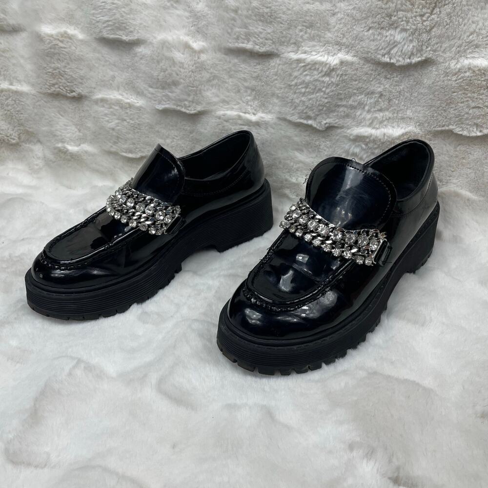🔥Steve Madden Marbell Black Platform Loafer Rhinestone Chunky Rock n’ Roll Goth